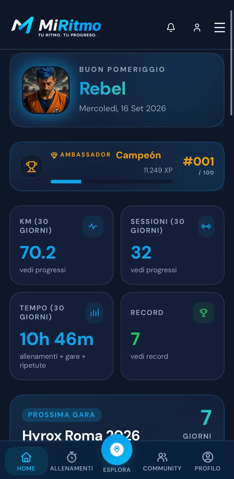 App MiRitmo su smartphone in italiano